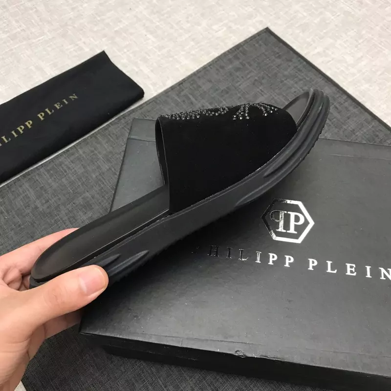philipp plein hommes leather thong slides sandals slippers pearl decoration
